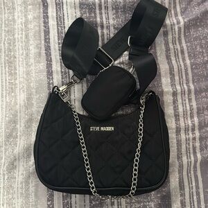 STEVE MADDEN BTAMELA QUILTED CROSSBODY BAG SHOULDER PURSE TOP HANDLE SILVER NWT